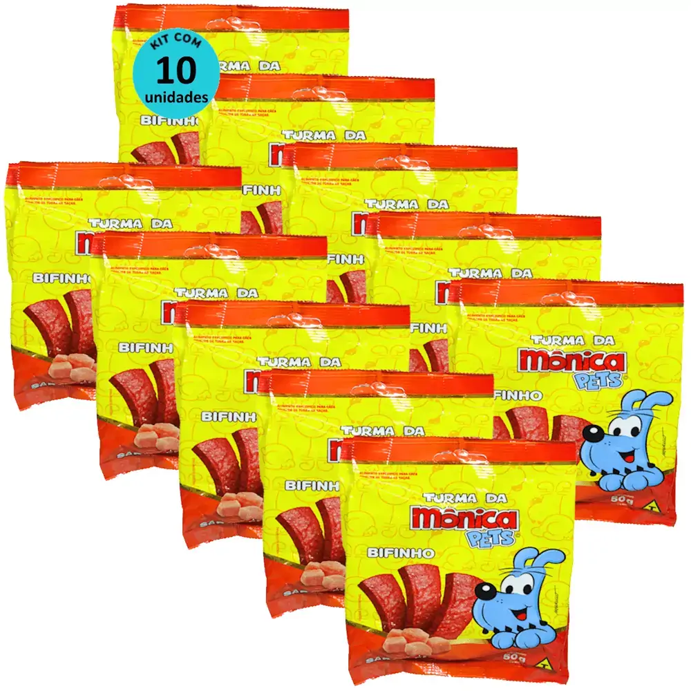 Petisco Turma da Mônica Pets Bifinho Para Cães Adultos Sabor Frango 50g Kit Com 10