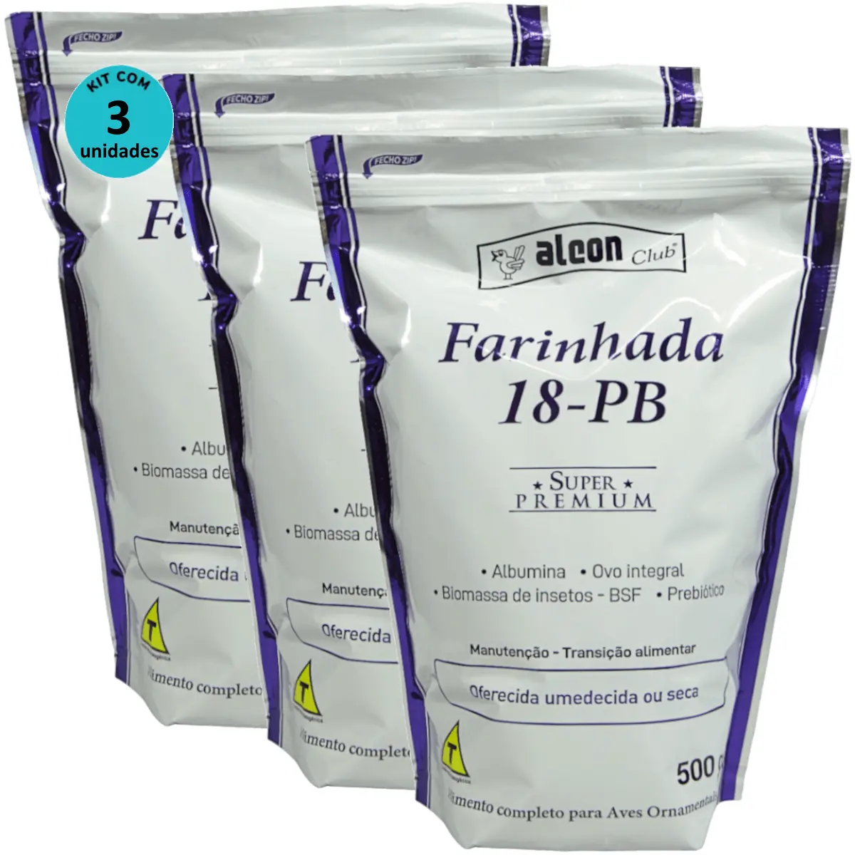 Alcon Club Farinhada 18-PB 500g Super Premium Para Aves Ornamentais Kit Com 3