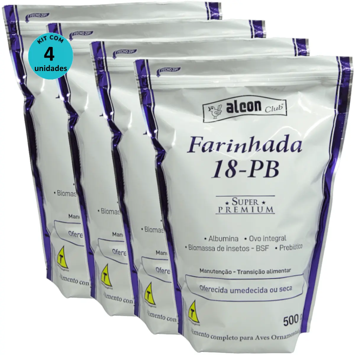 Alcon Club Farinhada 18-PB 500g Super Premium Para Aves Ornamentais Kit Com 4
