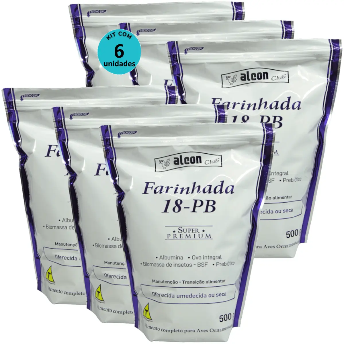 Alcon Club Farinhada 18-PB 500g Super Premium Para Aves Ornamentais Kit Com 6