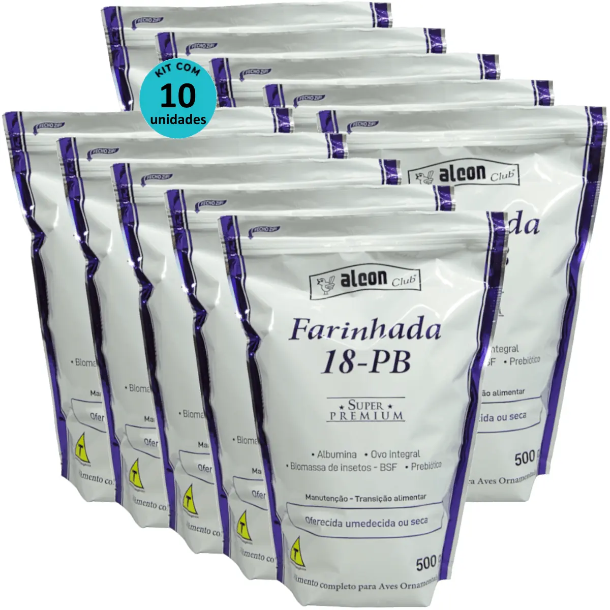 Alcon Club Farinhada 18-PB 500g Super Premium Para Aves Ornamentais Kit Com 10