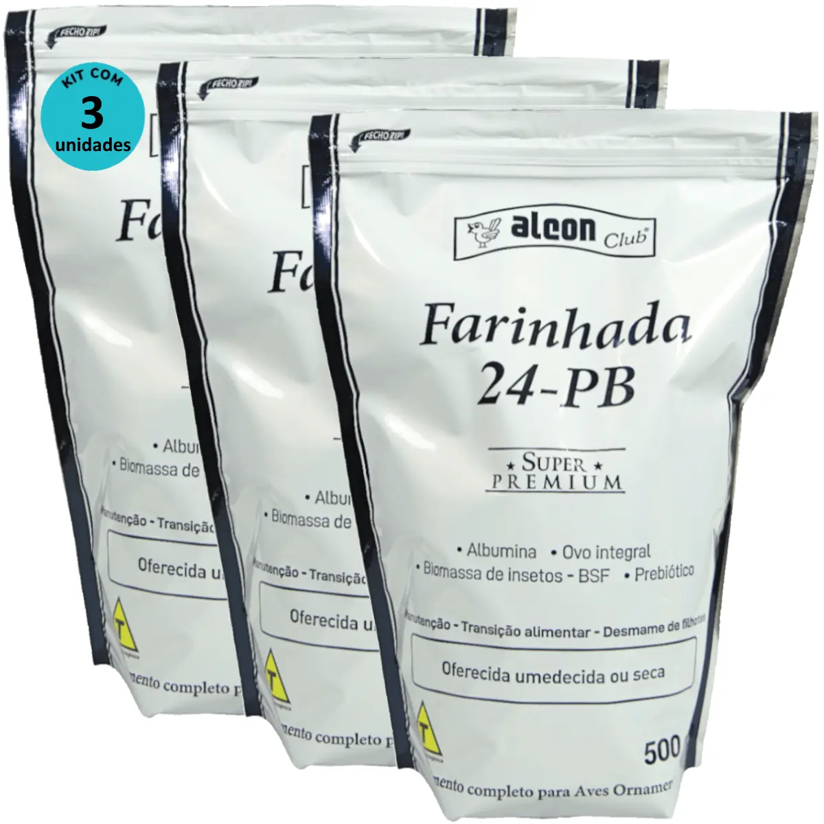 Alcon Club Farinhada 24-PB 500g Super Premium Para Aves Ornamentais Kit Com 3