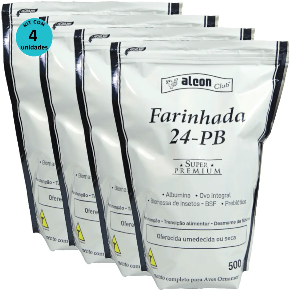 Alcon Club Farinhada 24-PB 500g Super Premium Para Aves Ornamentais Kit Com 4