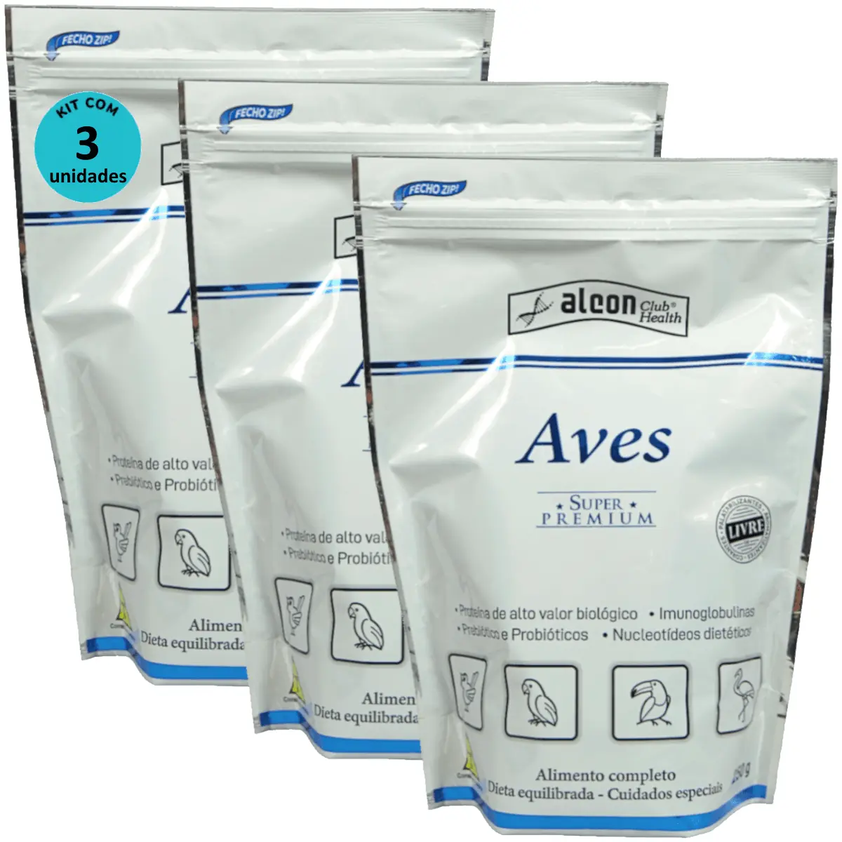 Alcon Club Health Aves 250g Super Premium Kit Com 3 unidades