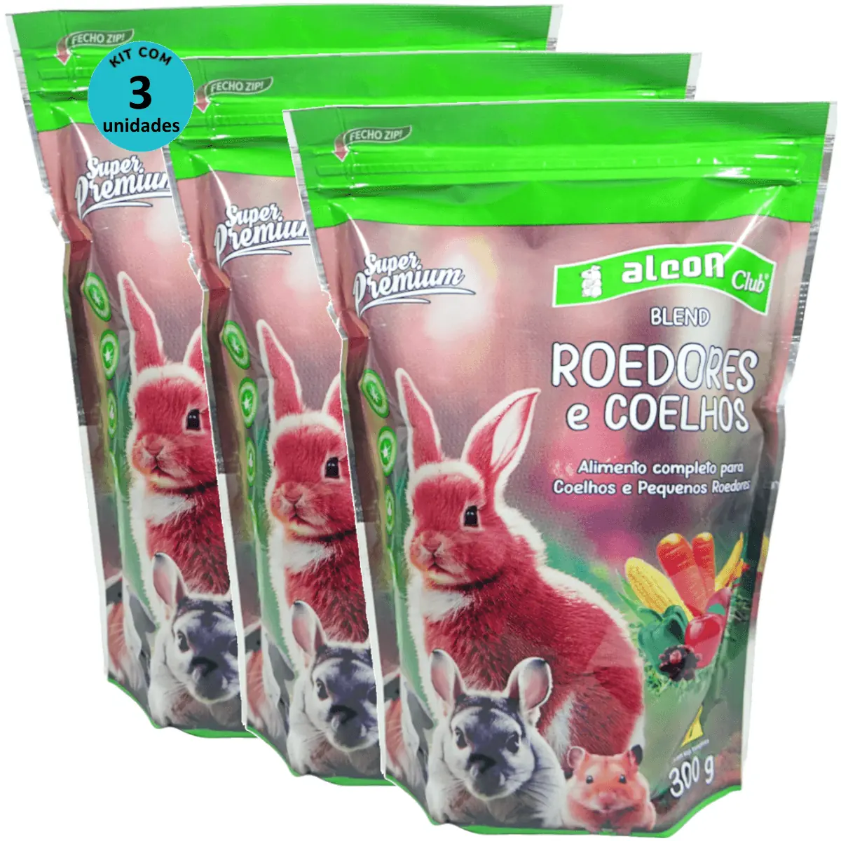Alcon Club Blend Roedores e Coelhos 300g Super Premium Kit Com 3