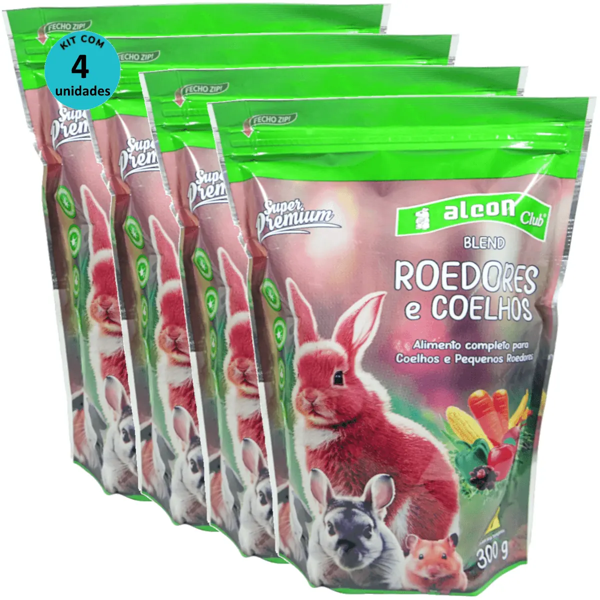 Alcon Club Blend Roedores e Coelhos 300g Super Premium Kit Com 4