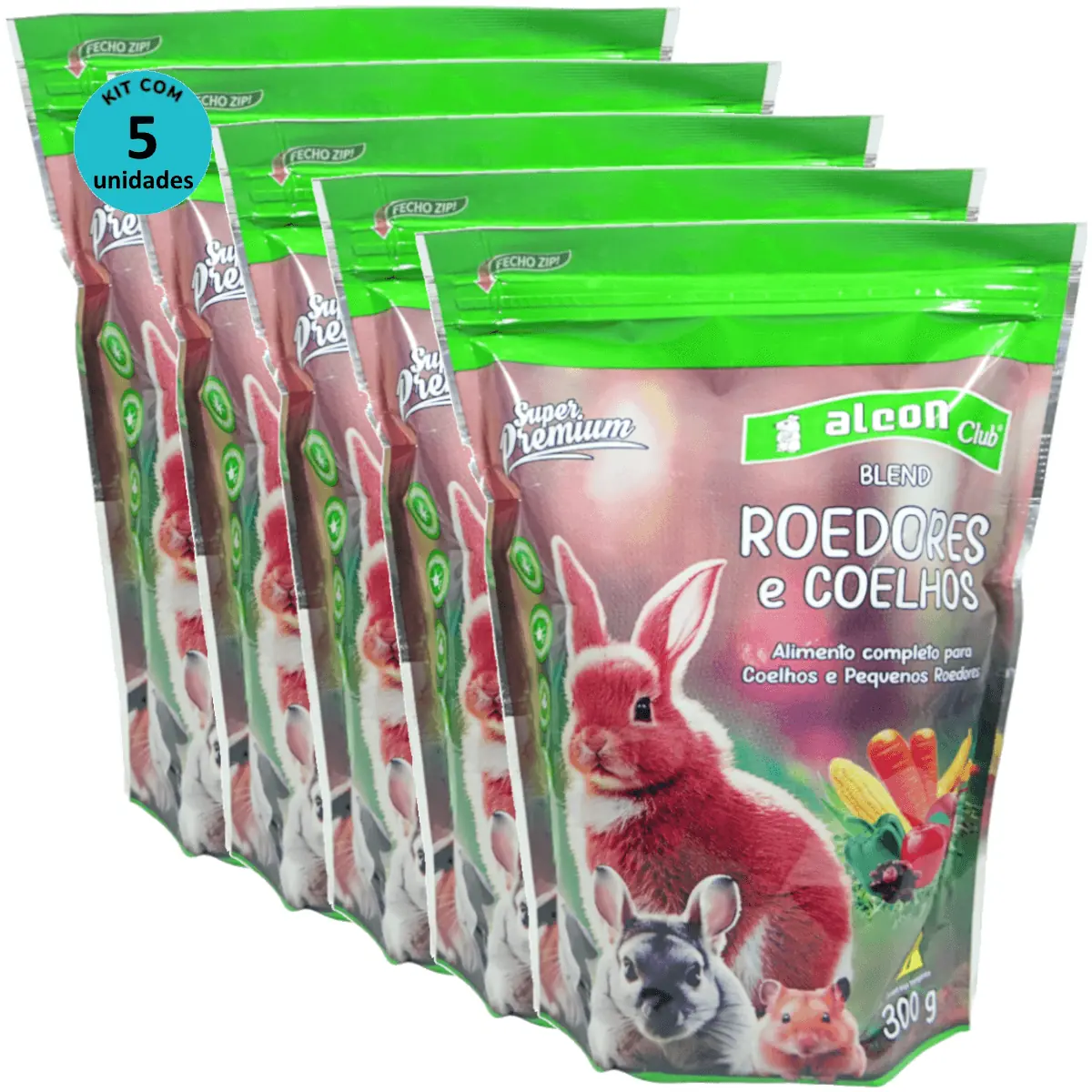 Alcon Club Blend Roedores e Coelhos 300g Super Premium Kit Com 5