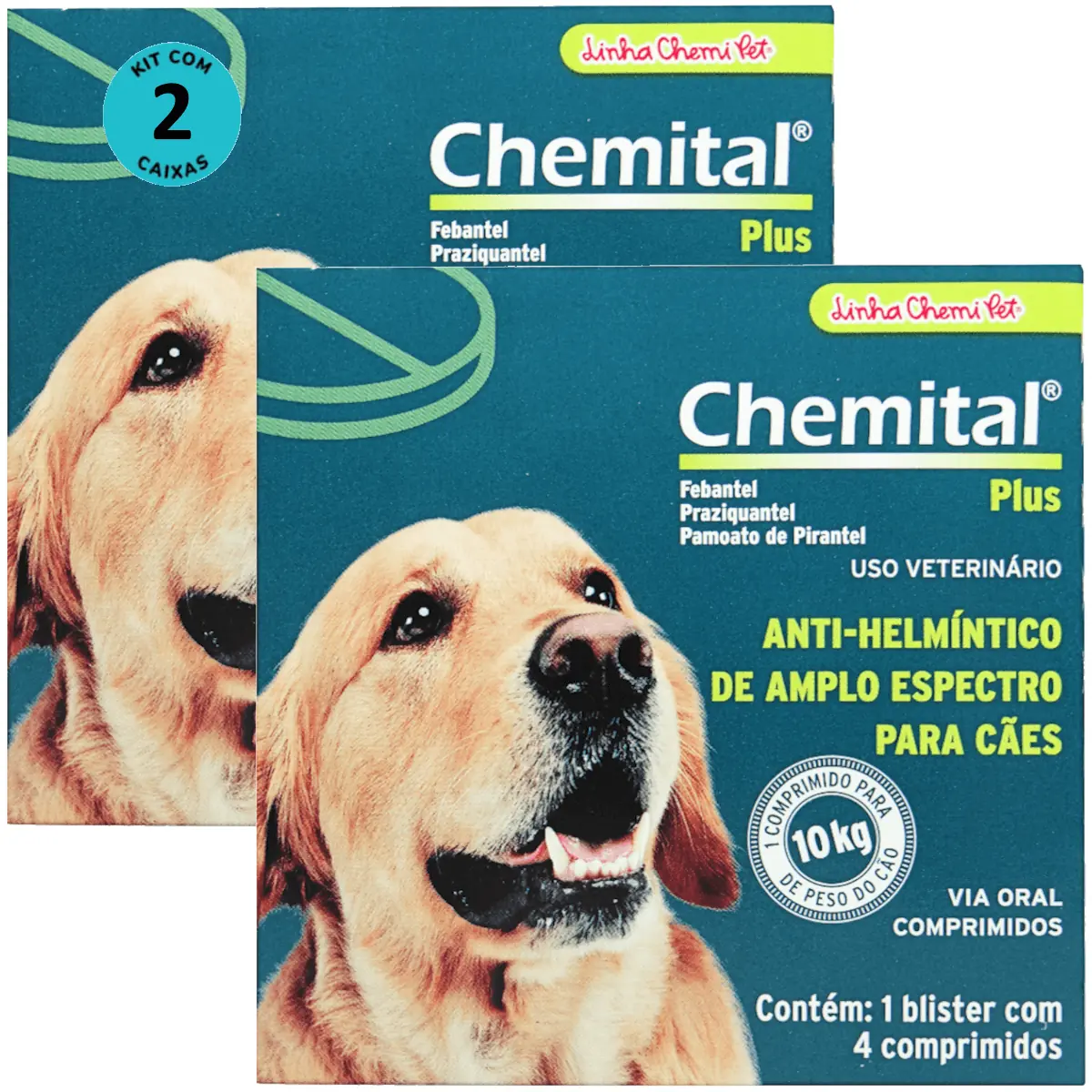 Chemital Plus Com 4 Comprimidos Chemitec Vermífugo Para Cães Kit Com 2 Cx