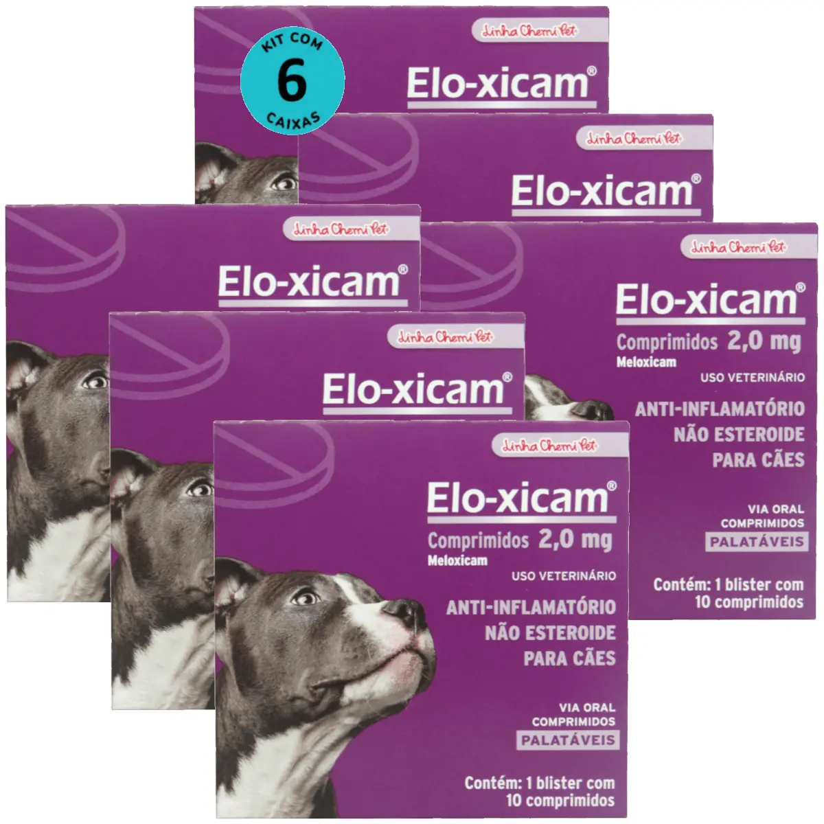 Elo-xicam 2,0mg Com 10 Comprimidos Para Cães Chemitec Kit Com 6