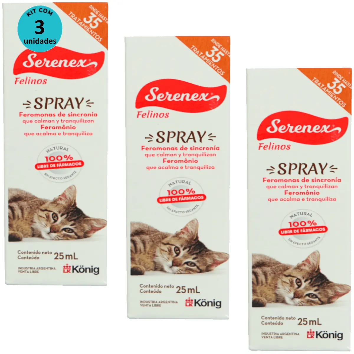 Serenex Spray 25ml Para Gatos Kit Com 3 unidades