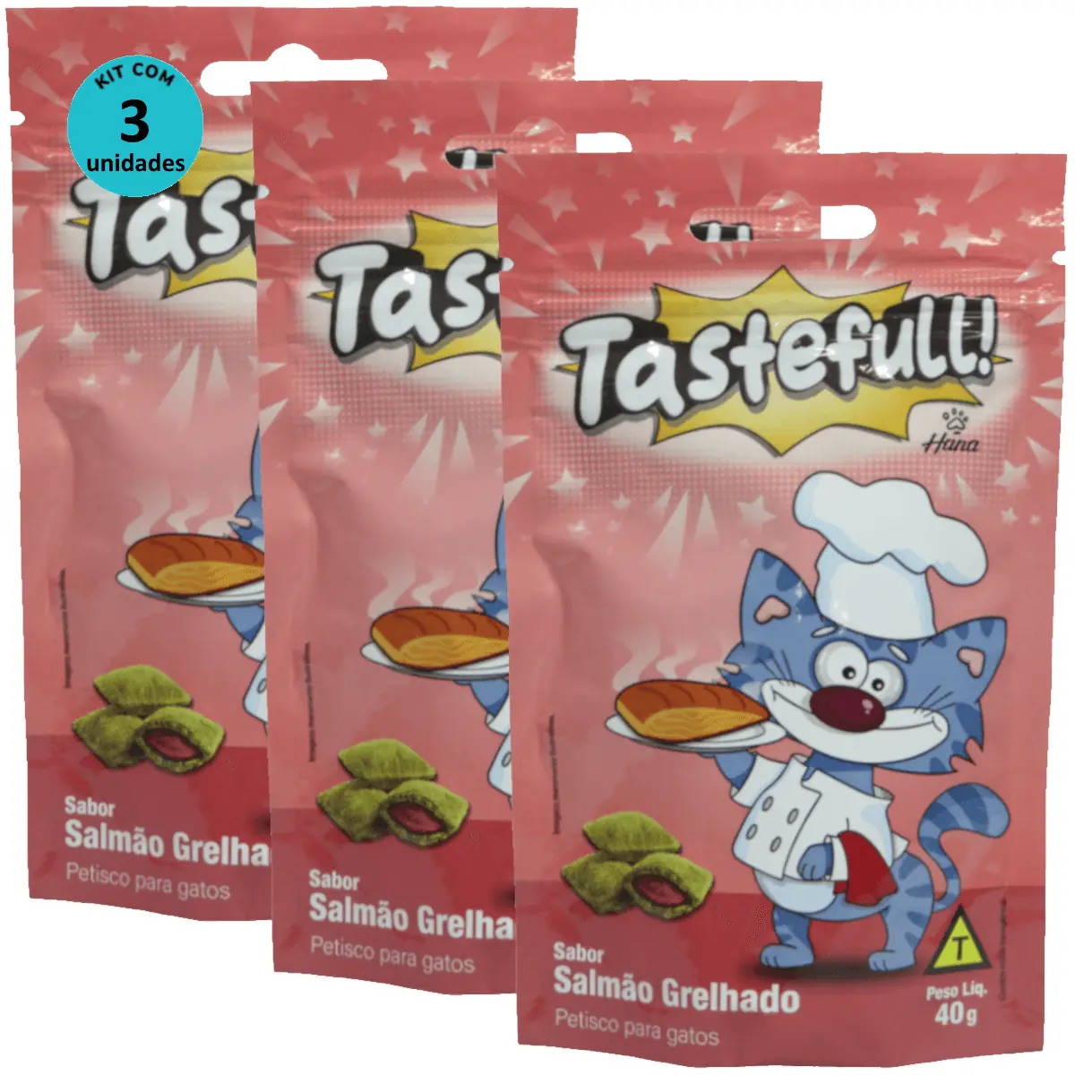 Hana Tastefull Nuggets Para Gatos Salmão Grelhado 40g Kit 3 un