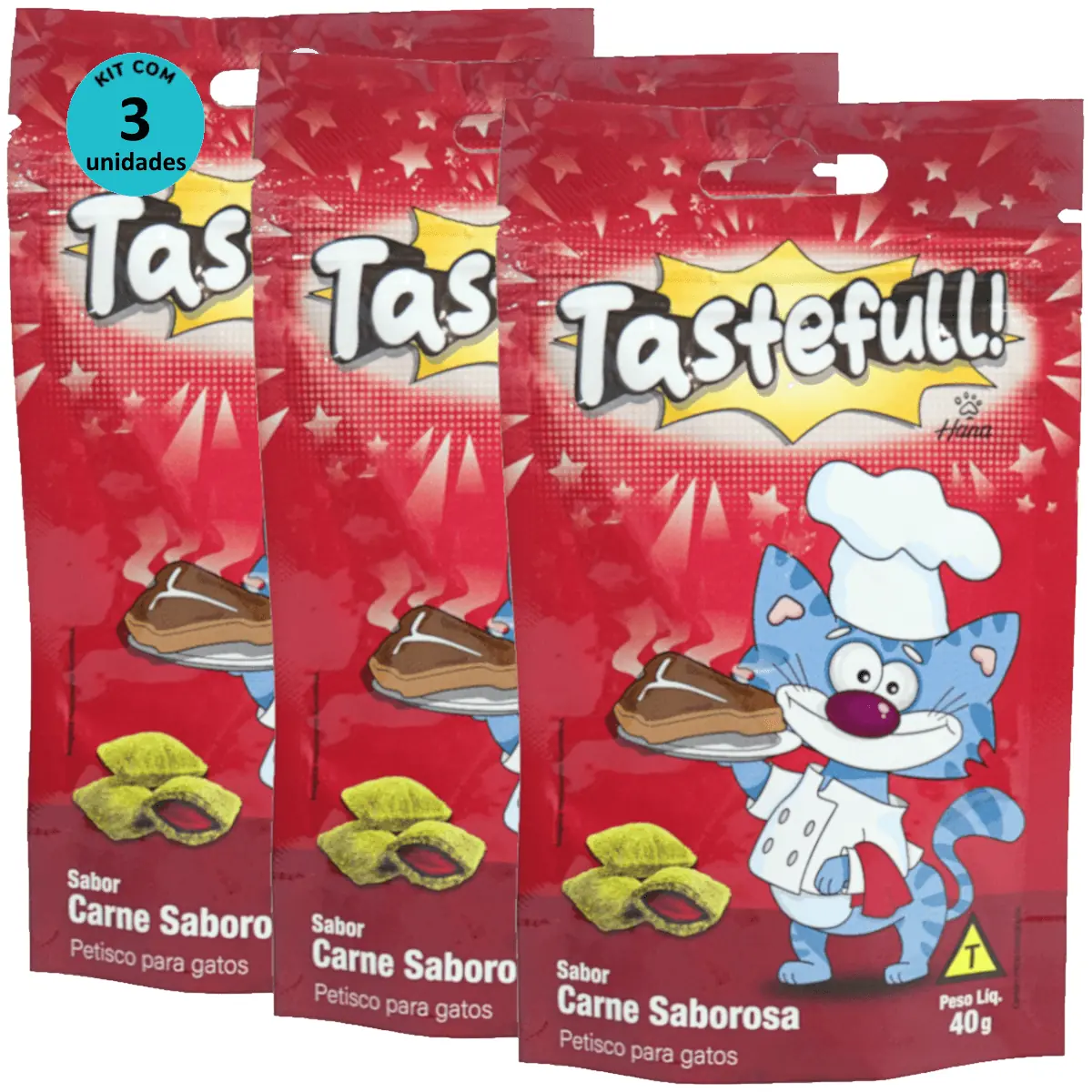 Hana Tastefull Nuggets Para Gatos Carne Saborosa 40g Kit 3 un