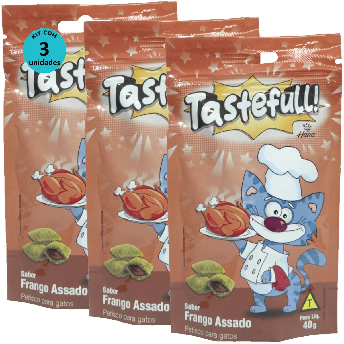 Hana Tastefull Nuggets Para Gatos Frango Assado 40g Kit 3 un