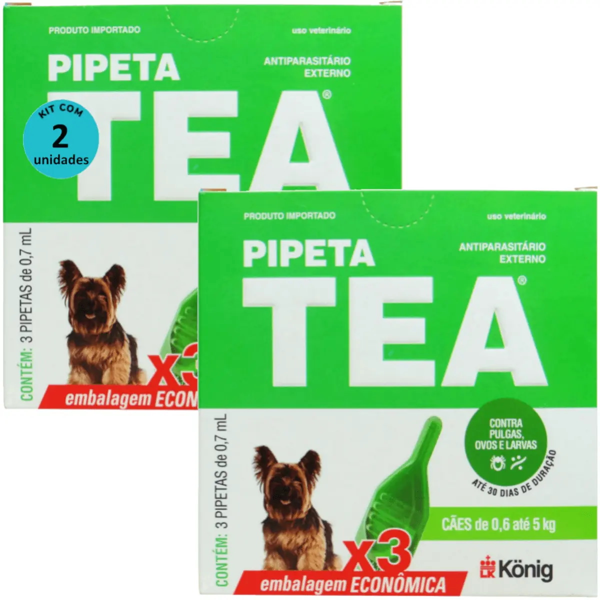 Pipeta Tea 0,7ml Antiparasitário Contra Pulgas P/ Cães de 0,6 até 5 Kg C/ 3 unid. Kit C/ 2 Cxs