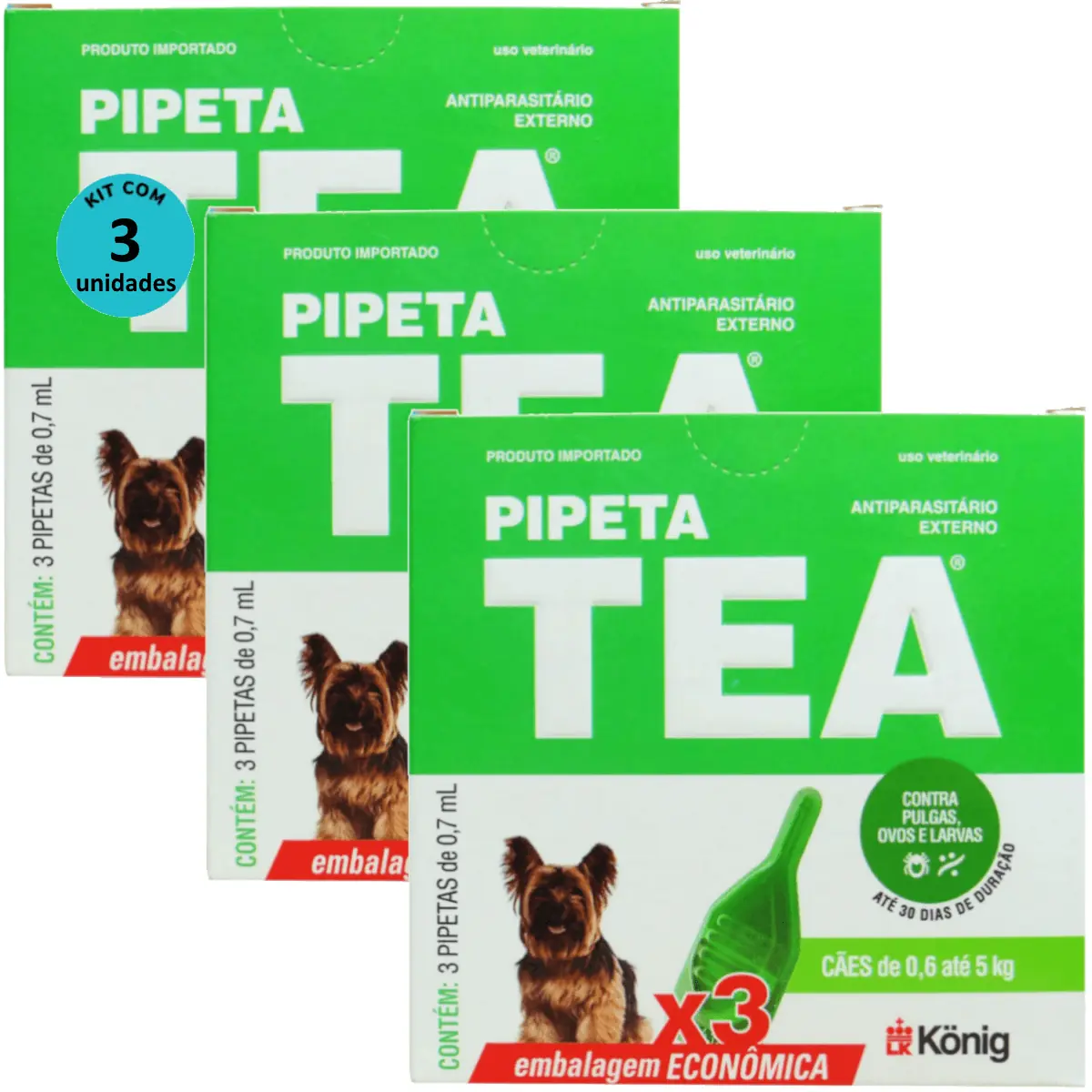 Pipeta Tea 0,7ml Antiparasitário Contra Pulgas P/ Cães de 0,6 até 5 Kg C/ 3 unid. Kit C/ 3 Cxs