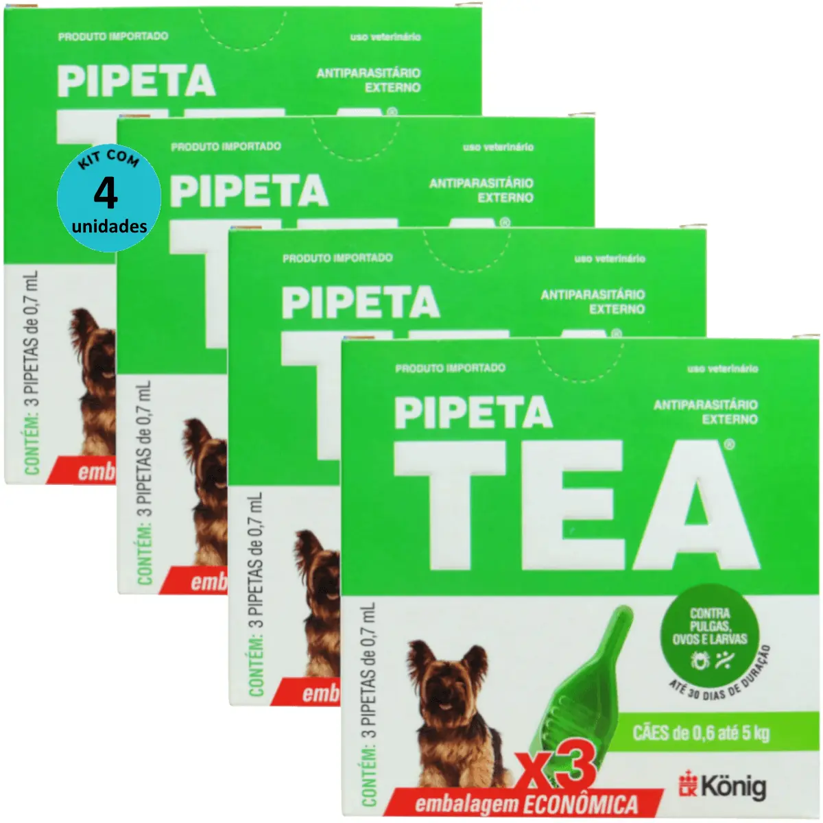 Pipeta Tea 0,7ml Antiparasitário Contra Pulgas P/ Cães de 0,6 até 5 Kg C/ 3 unid. Kit C/ 4 Cxs