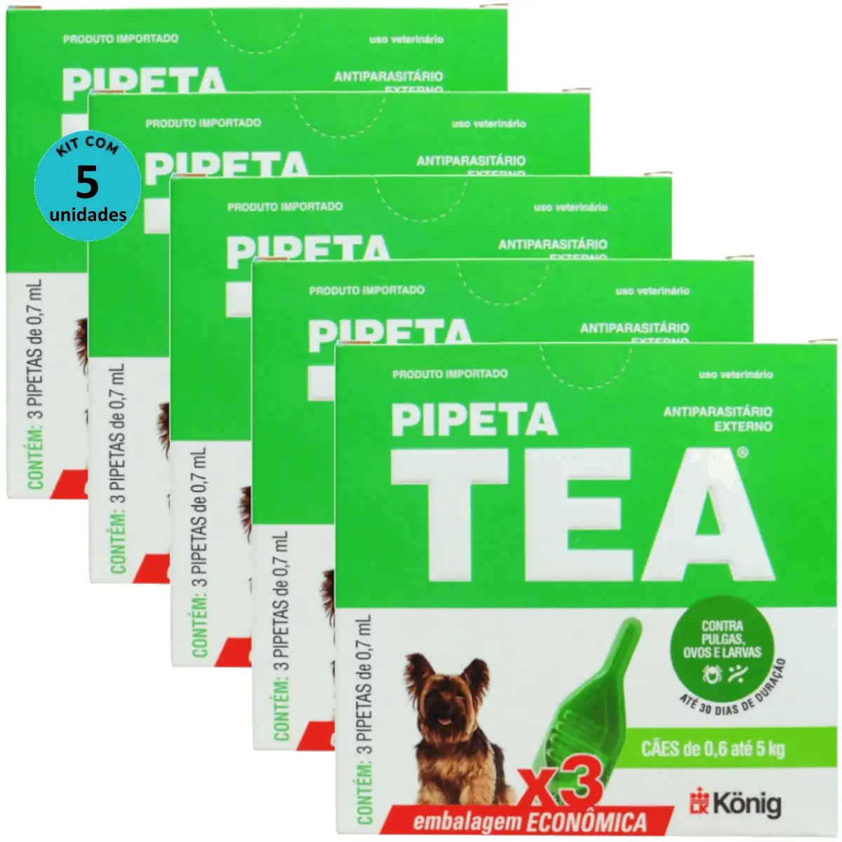 Pipeta Tea 0,7ml Antiparasitário Contra Pulgas P/ Cães de 0,6 até 5 Kg C/ 3 unid. Kit C/ 5 Cxs