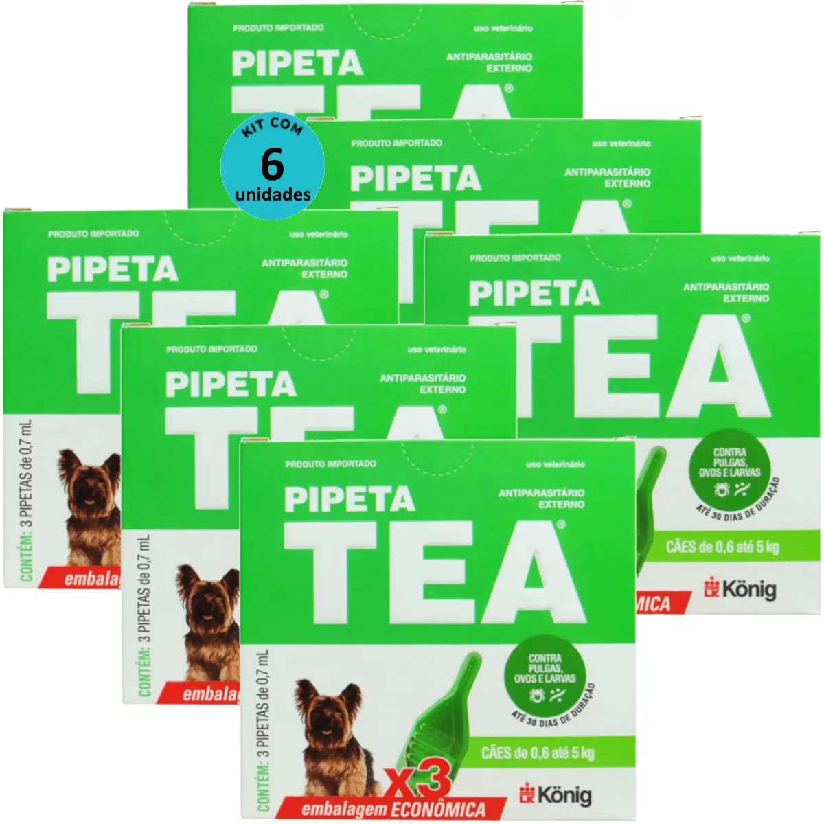 Pipeta Tea 0,7ml Antiparasitário Contra Pulgas P/ Cães de 0,6 até 5 Kg C/ 3 unid. Kit C/ 6 Cxs