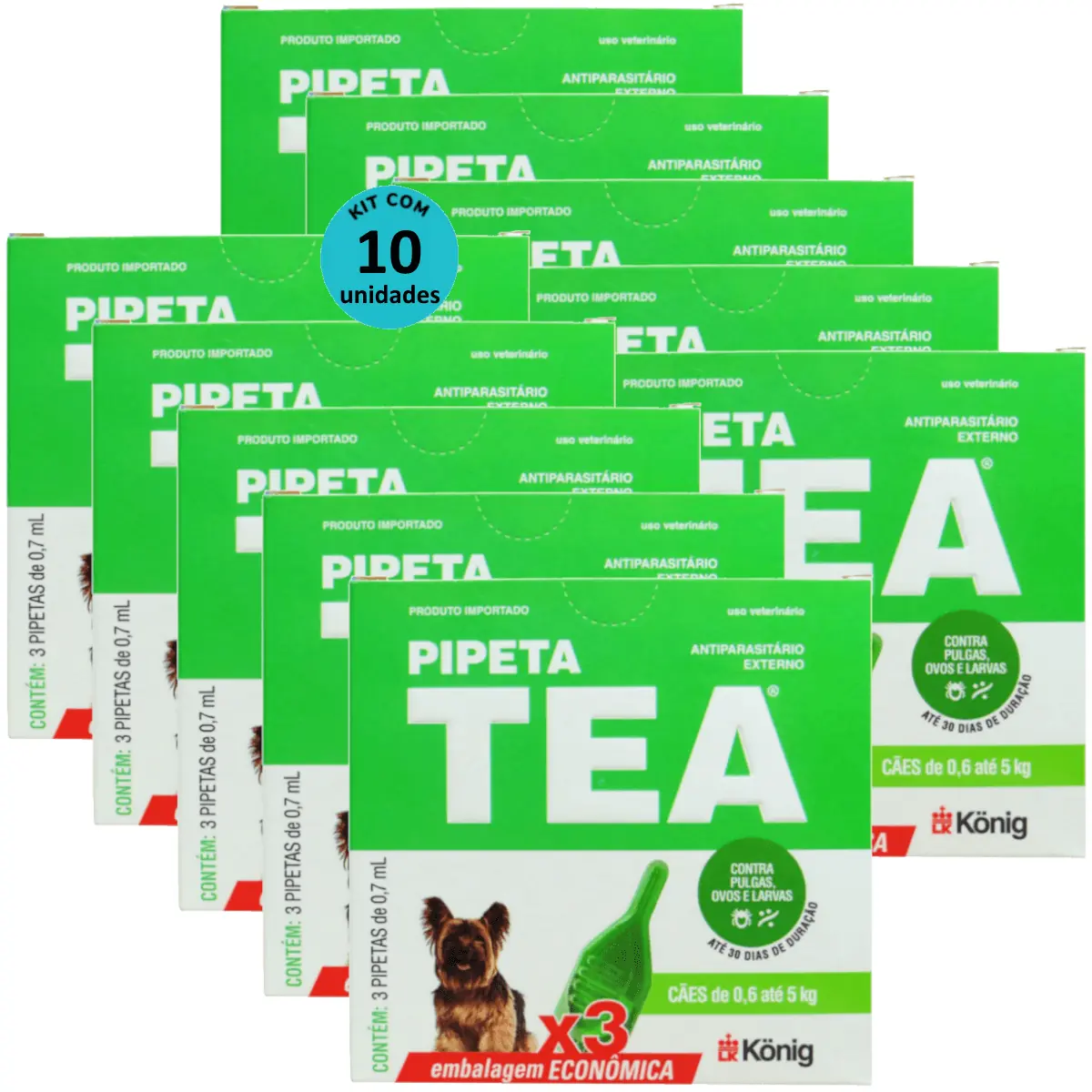 Pipeta Tea 0,7ml Antiparasitário Contra Pulgas P/ Cães de 0,6 até 5 Kg C/ 3 unid. Kit C/ 10 Cxs