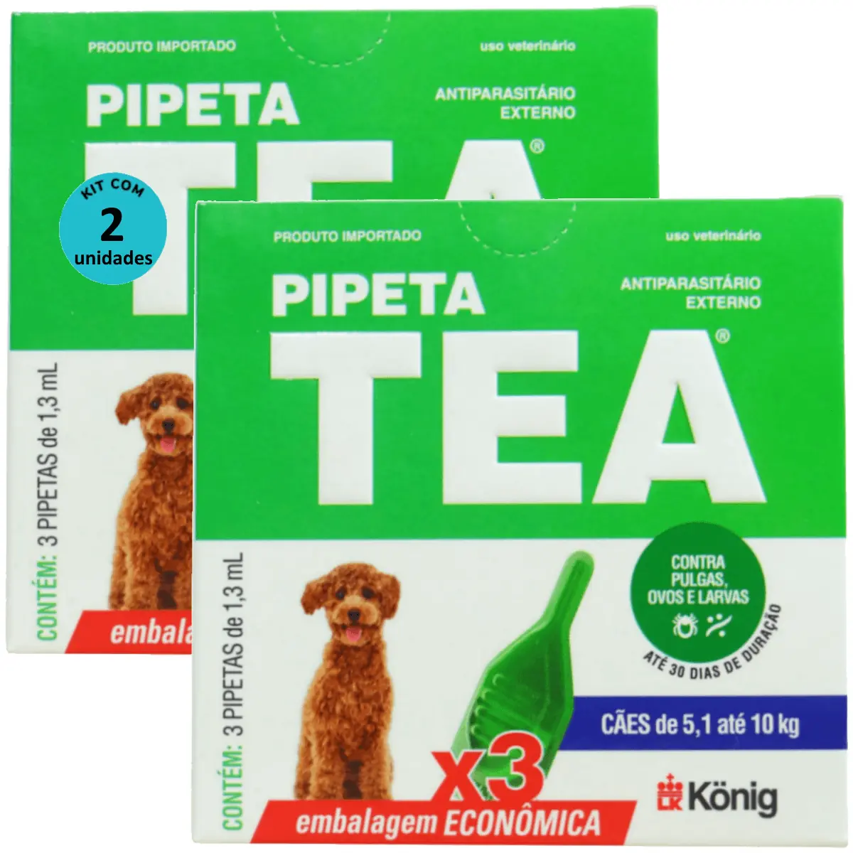 Pipeta Tea 1,3 ml Antiparasitário Contra Pulgas P/ Cães de 5,1 até 10 Kg C/ 3 unid. Kit C/ 2 Cxs