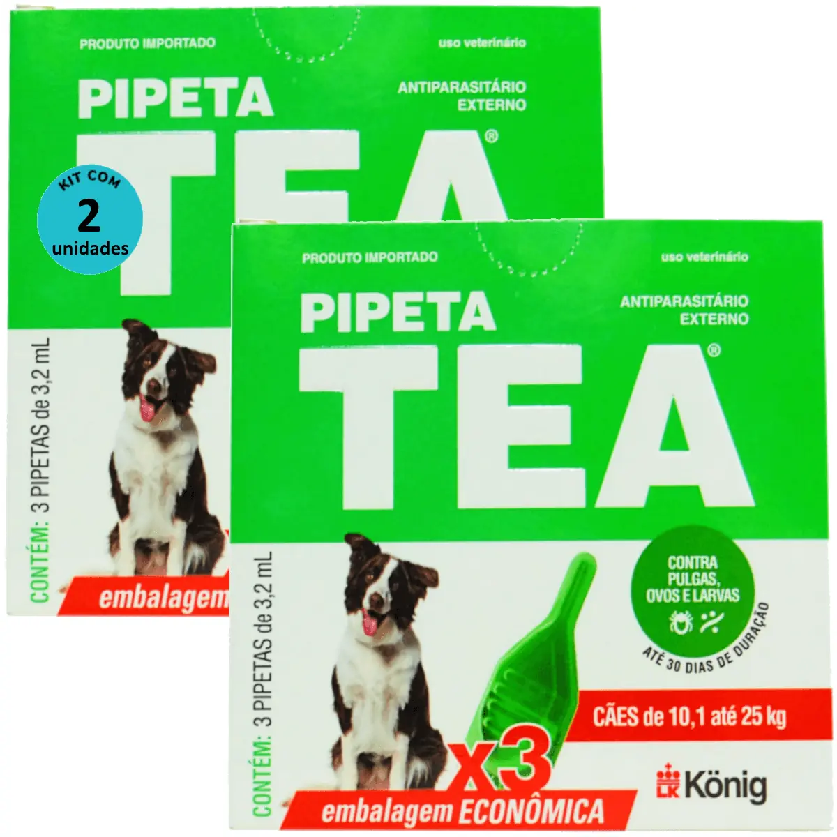 Pipeta Tea 3,2ml Antiparasitário Contra Pulgas P/ Cães de 10,1 até 25 Kg C/ 3 unid. Kit C/ 2 Cxs