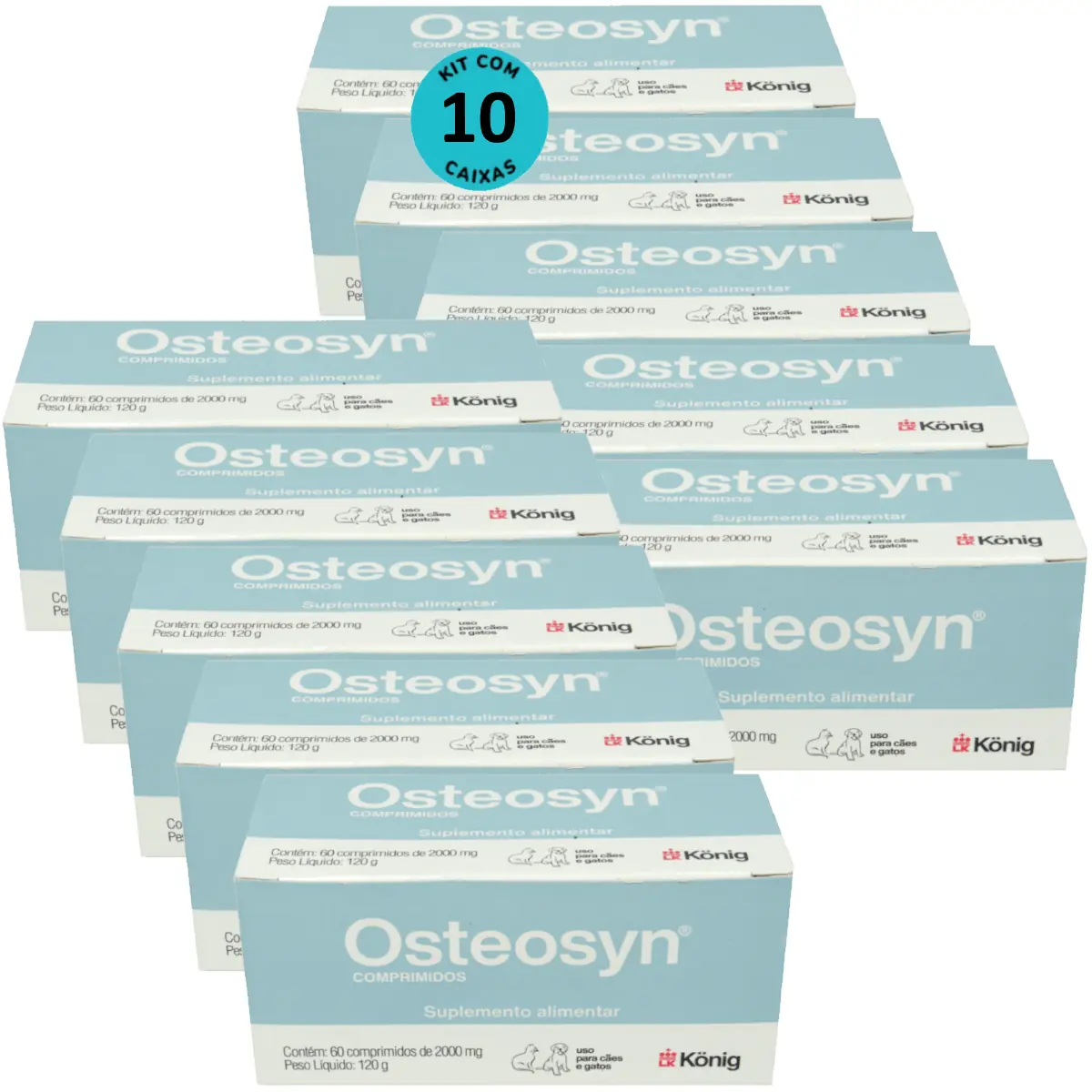 Osteosyn 2000mg Com 60 Comprimidos Para Cães e Gatos Raças Grandes Kit C/ 10