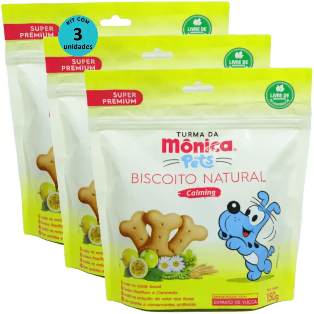 Biscoito Natural Calming 150g Turma da Mônica Kit Com 3