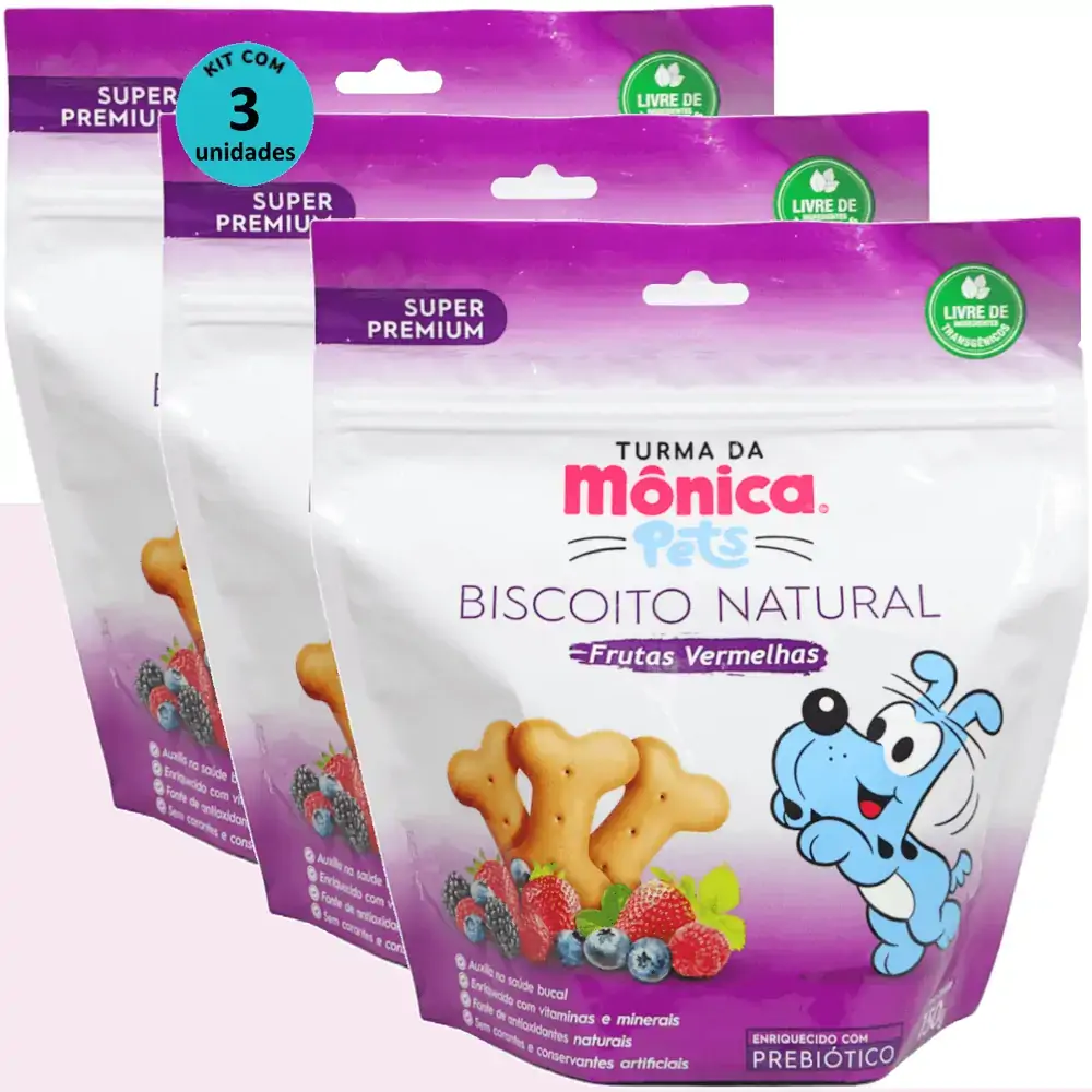 Biscoito Natural Frutas Vermelhas 150g Turma da Mônica Kit Com 3