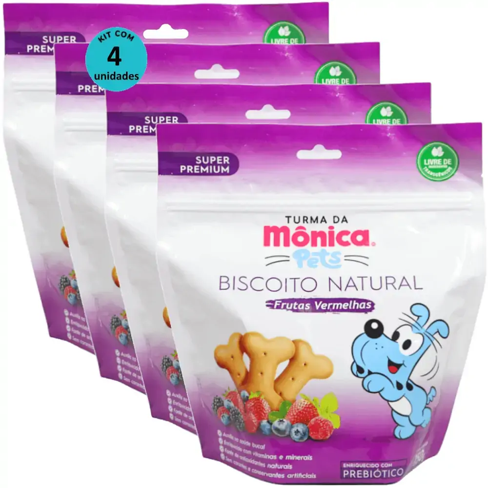 Biscoito Natural Frutas Vermelhas 150g Turma da Mônica Kit Com 4
