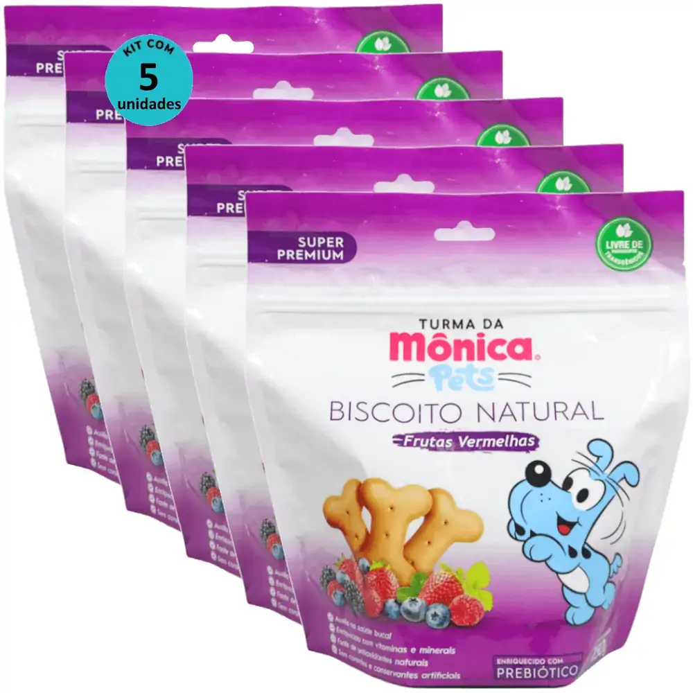 Biscoito Natural Frutas Vermelhas 150g Turma da Mônica Kit Com 5