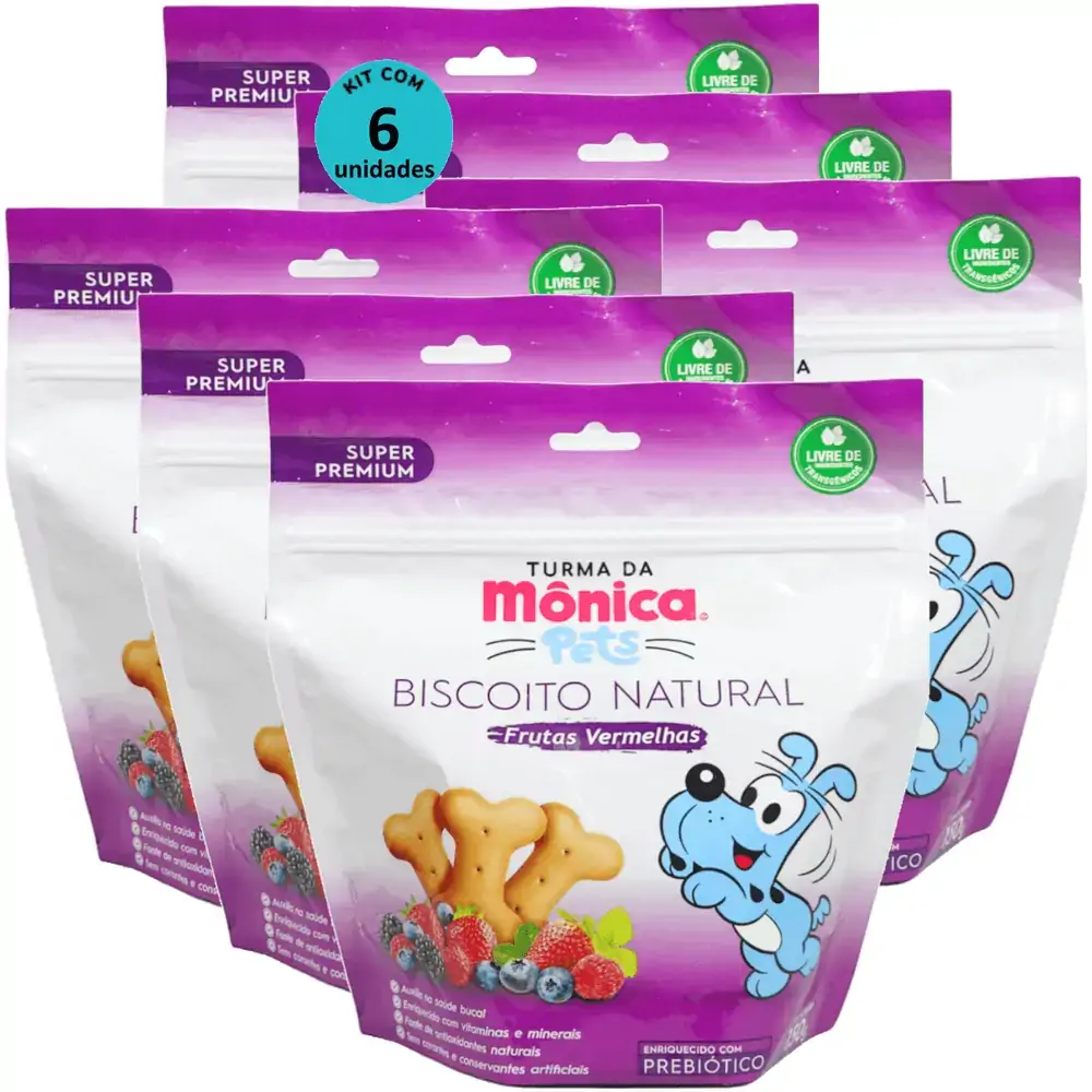 Biscoito Natural Frutas Vermelhas 150g Turma da Mônica Kit Com 6