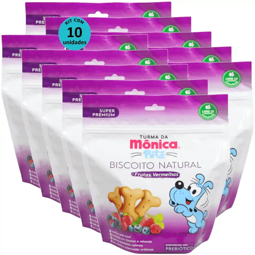 Biscoito Natural Frutas Vermelhas 150g Turma da Mônica Kit Com 10