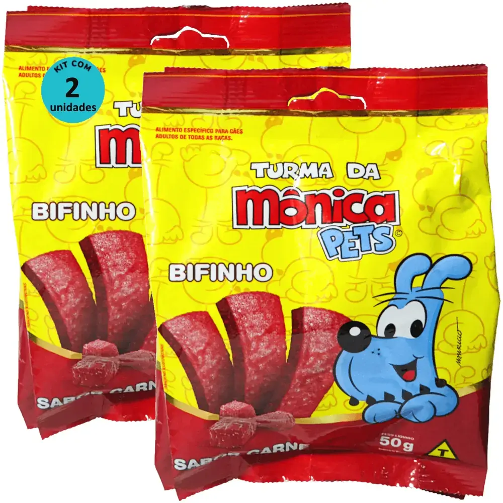 Petisco Turma da Mônica Pets Bifinho Para Cães Adultos Sabor Carne 50g Kit Com 2