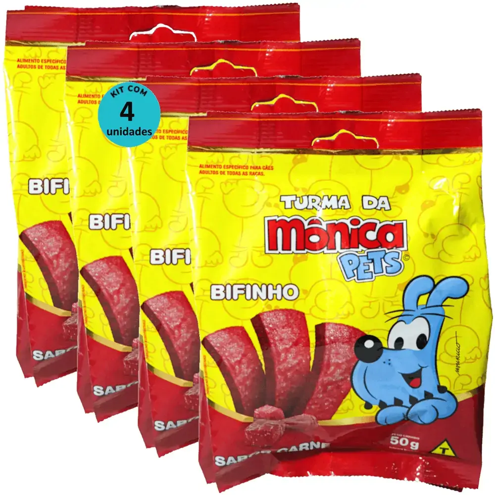 Petisco Turma da Mônica Pets Bifinho Para Cães Adultos Sabor Carne 50g Kit Com 4