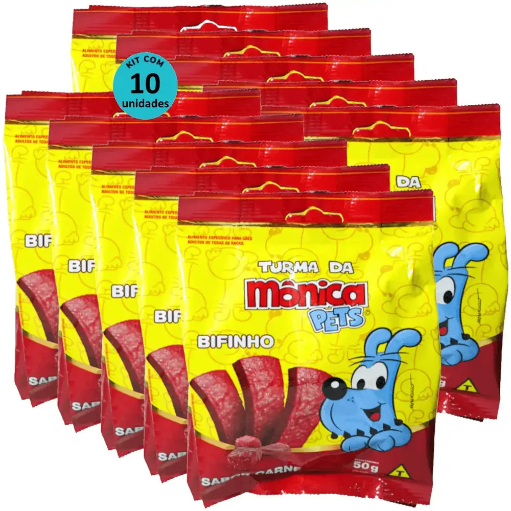 Petisco Turma da Mônica Pets Bifinho Para Cães Adultos Sabor Carne 50g Kit Com 10