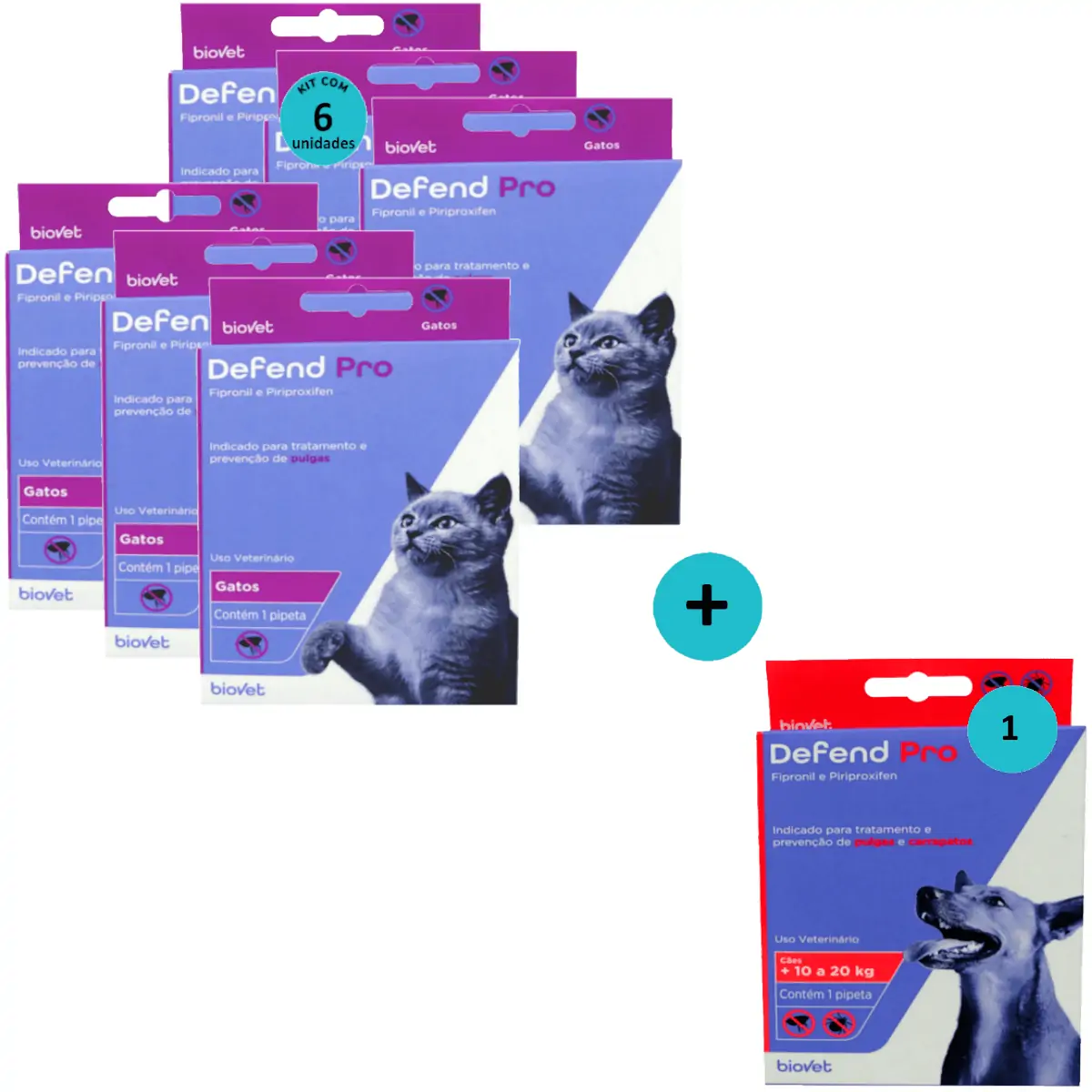 Defend Pro Gatos Kit C/ 6 + Defend Pro Cães (11 - 20kg) C/ 1