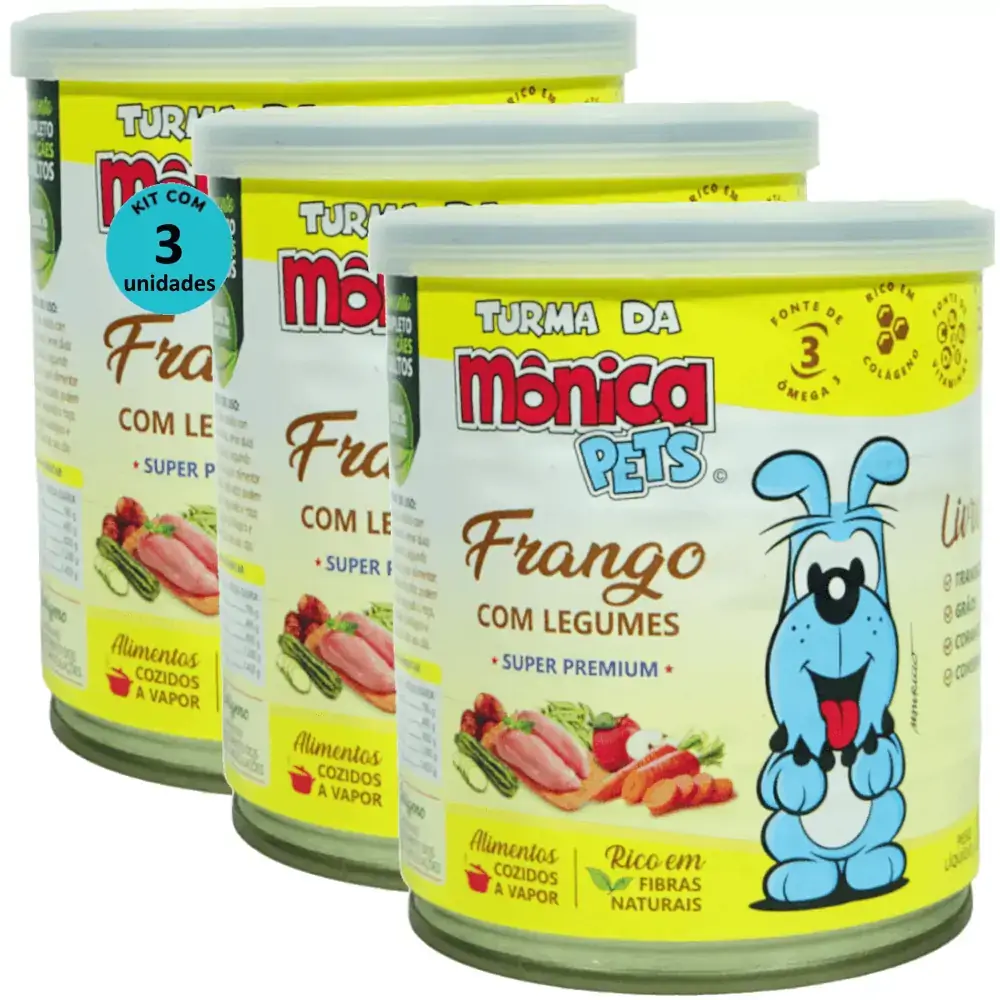 Ração Úmida Turma da Mônica Pets Frango Com Legumes 280g Para Cães Adultos Kit 3 un