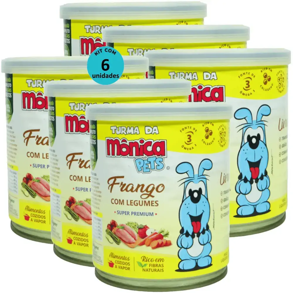 Ração Úmida Turma da Mônica Pets Frango Com Legumes 280g Para Cães Adultos Kit 6 un