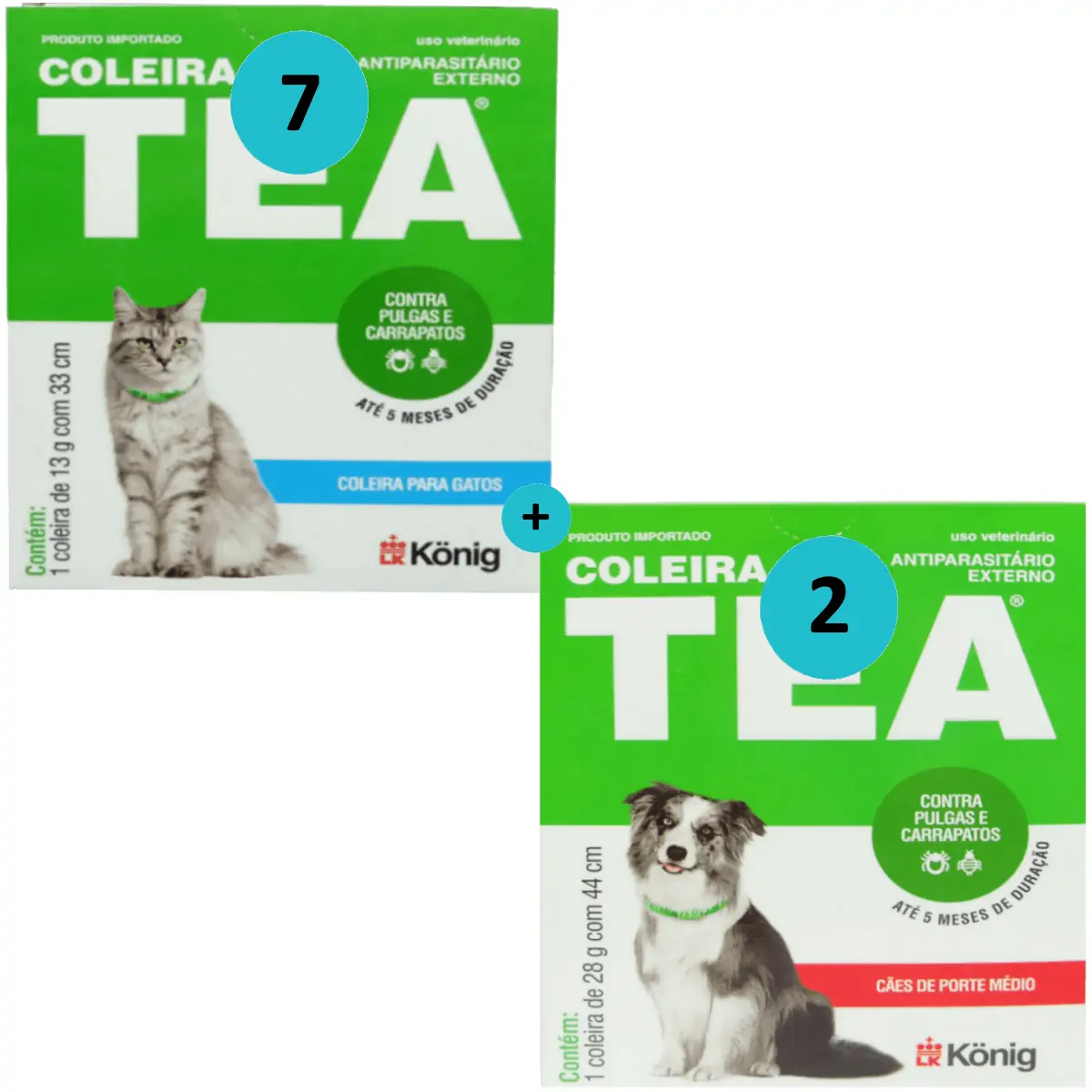 Coleira Contra Pulgas E Carrapatos Gatos C/ 7 + Cães Médio C/ 2