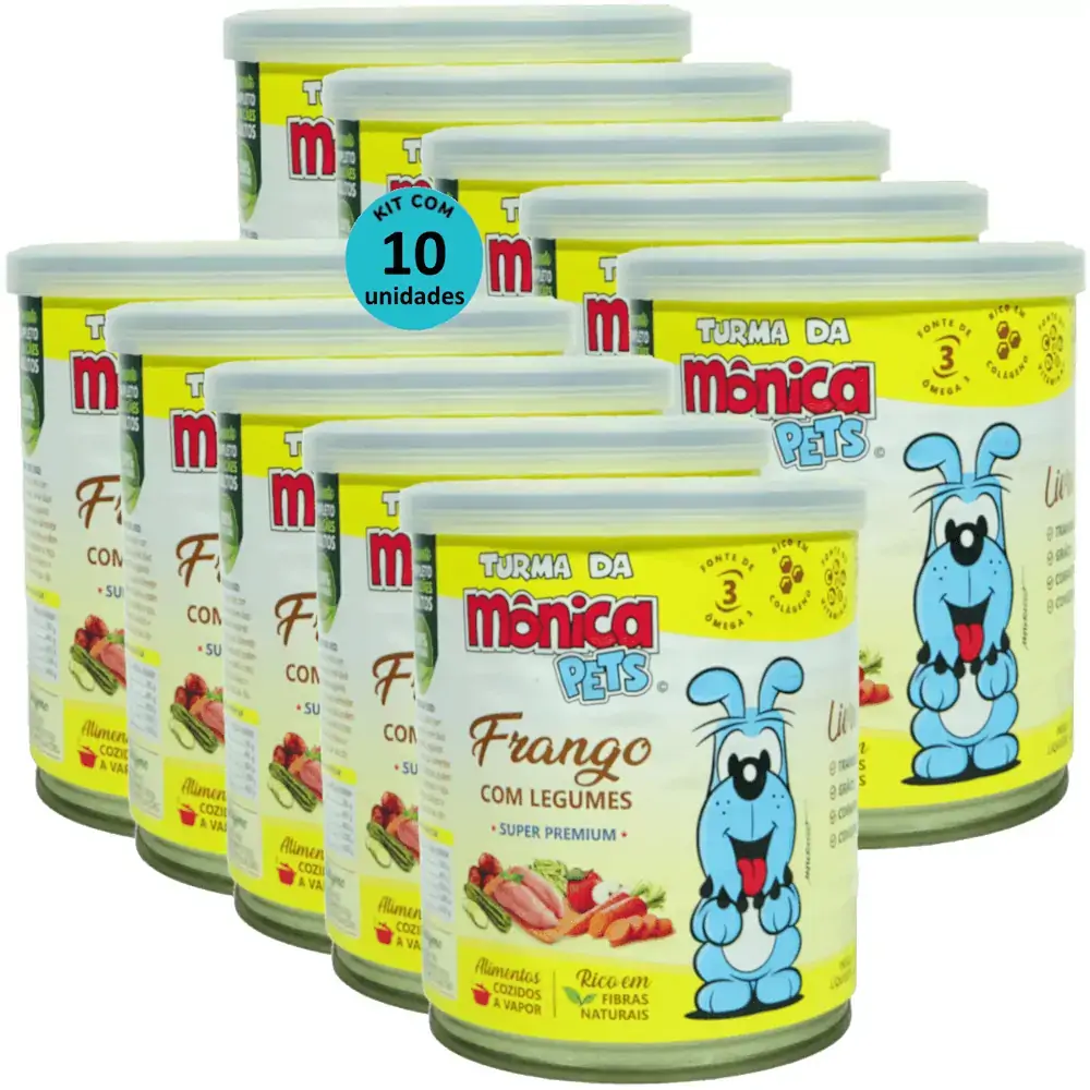 Ração Úmida Turma da Mônica Pets Frango Com Legumes 280g Para Cães Adultos Kit 10 un