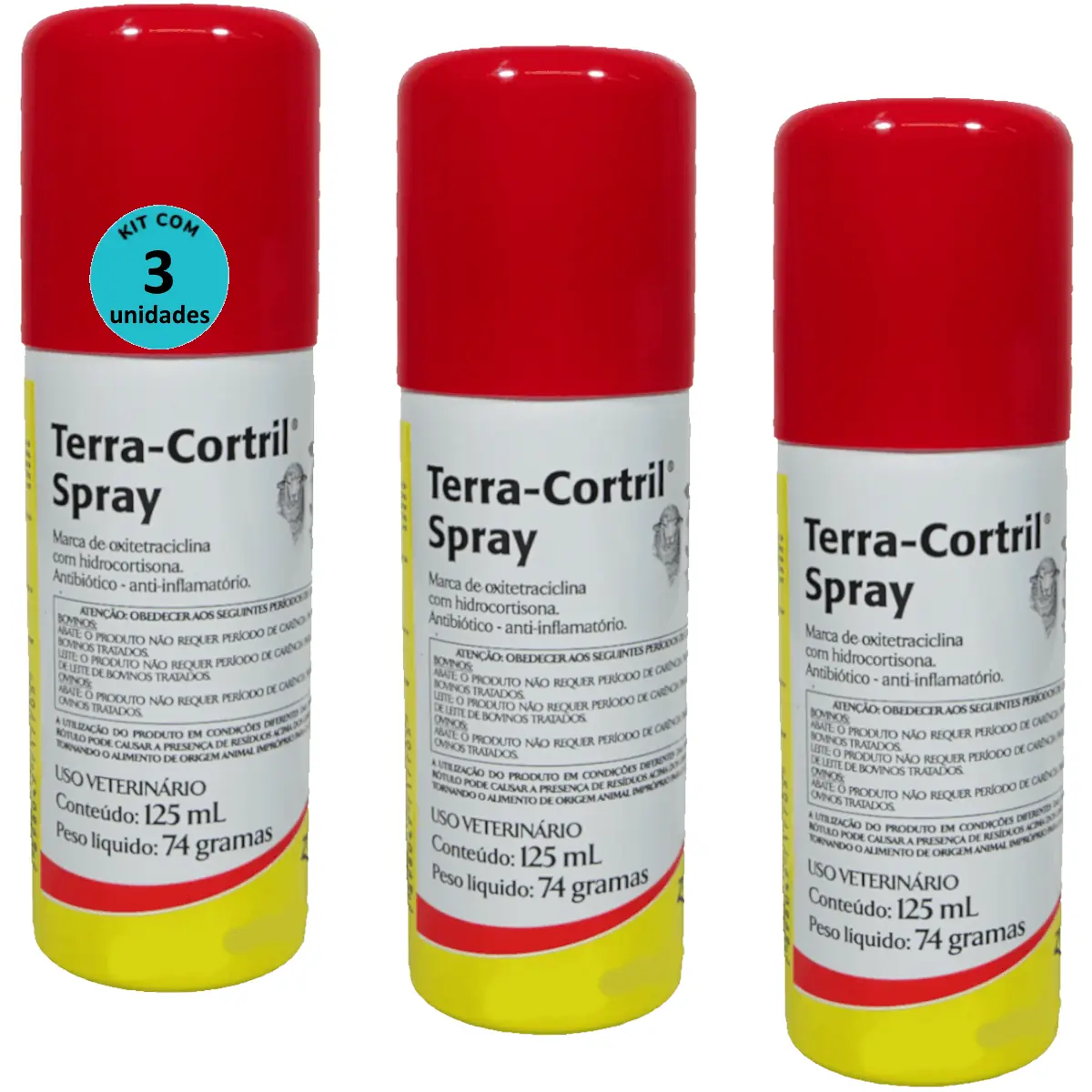 Terra-Cortril Spray 125ml Zoetis Kit com 3