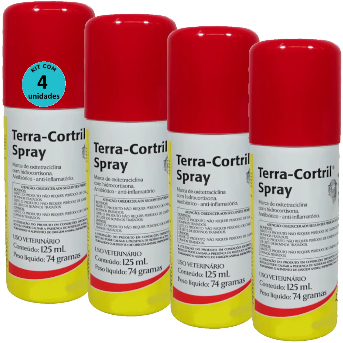 Terra-Cortril Spray 125ml Zoetis Kit com 4