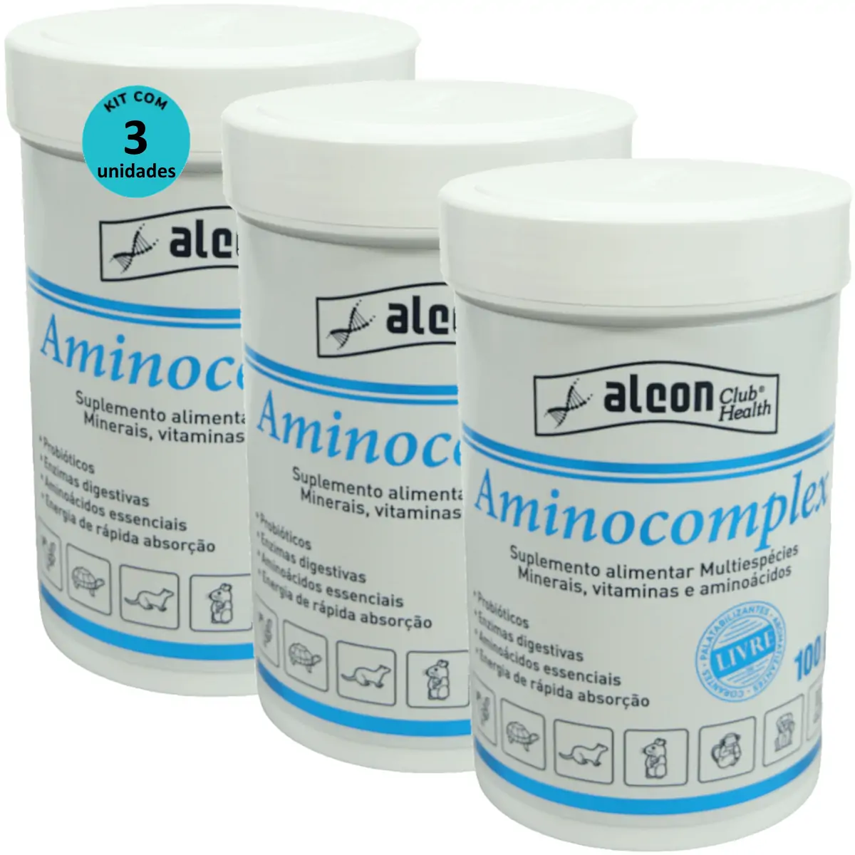 Alcon Club Health Aminocomplex 100g Suplemento Alimentar Multiespécies Kit Com 3