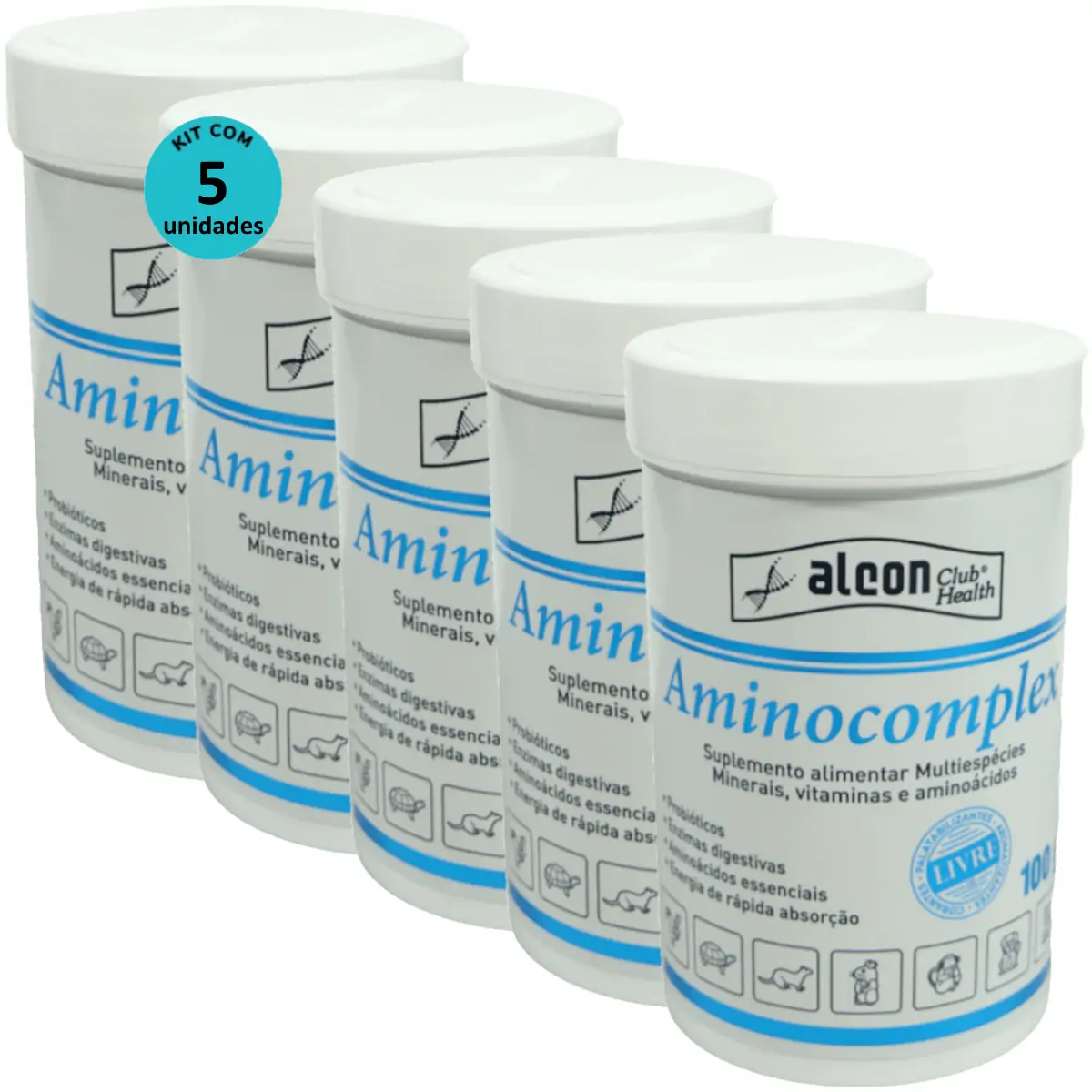 Alcon Club Health Aminocomplex 100g Suplemento Alimentar Multiespécies Kit Com 5