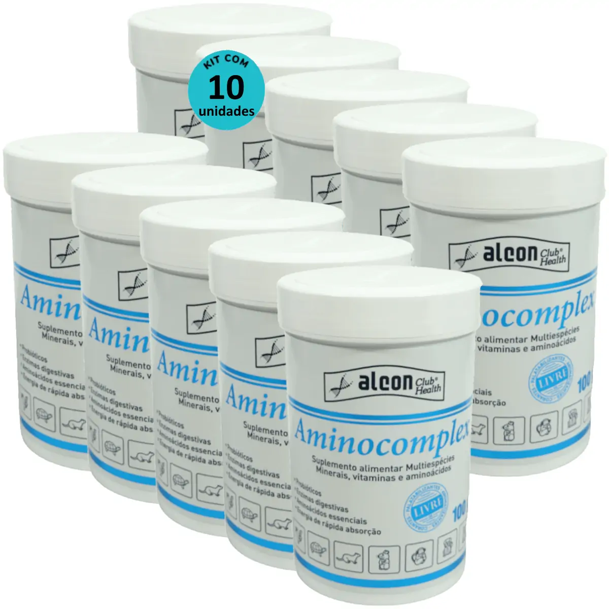 Alcon Club Health Aminocomplex 100g Suplemento Alimentar Multiespécies Kit Com 10