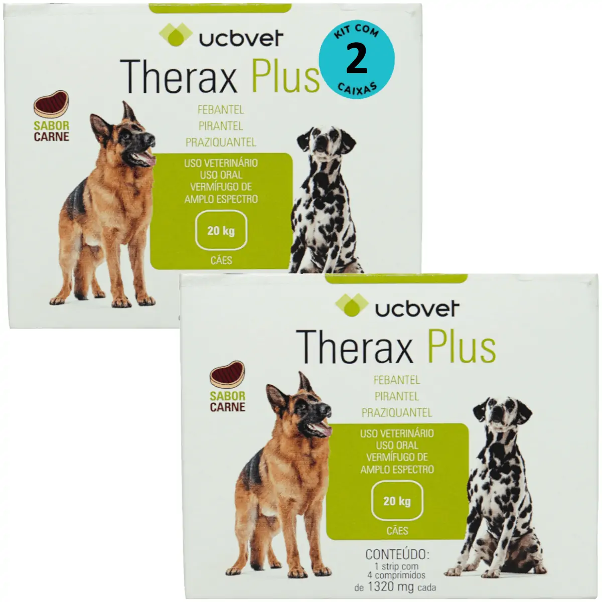 Therax Plus 1320mg Com 4 comprimidos Vermífugo UCBVET Kit Com 2