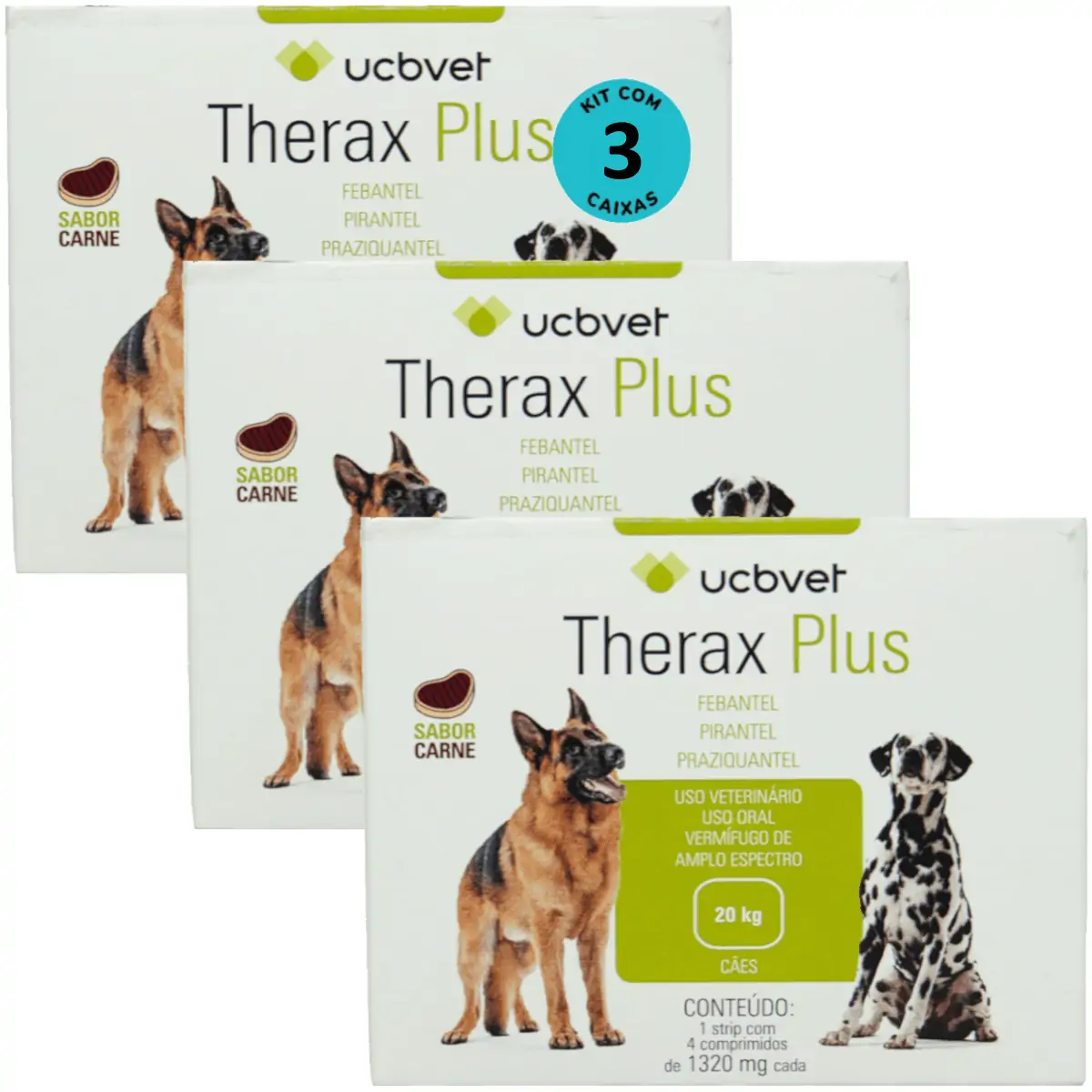 Therax Plus 1320mg Com 4 comprimidos Vermífugo UCBVET Kit Com 3