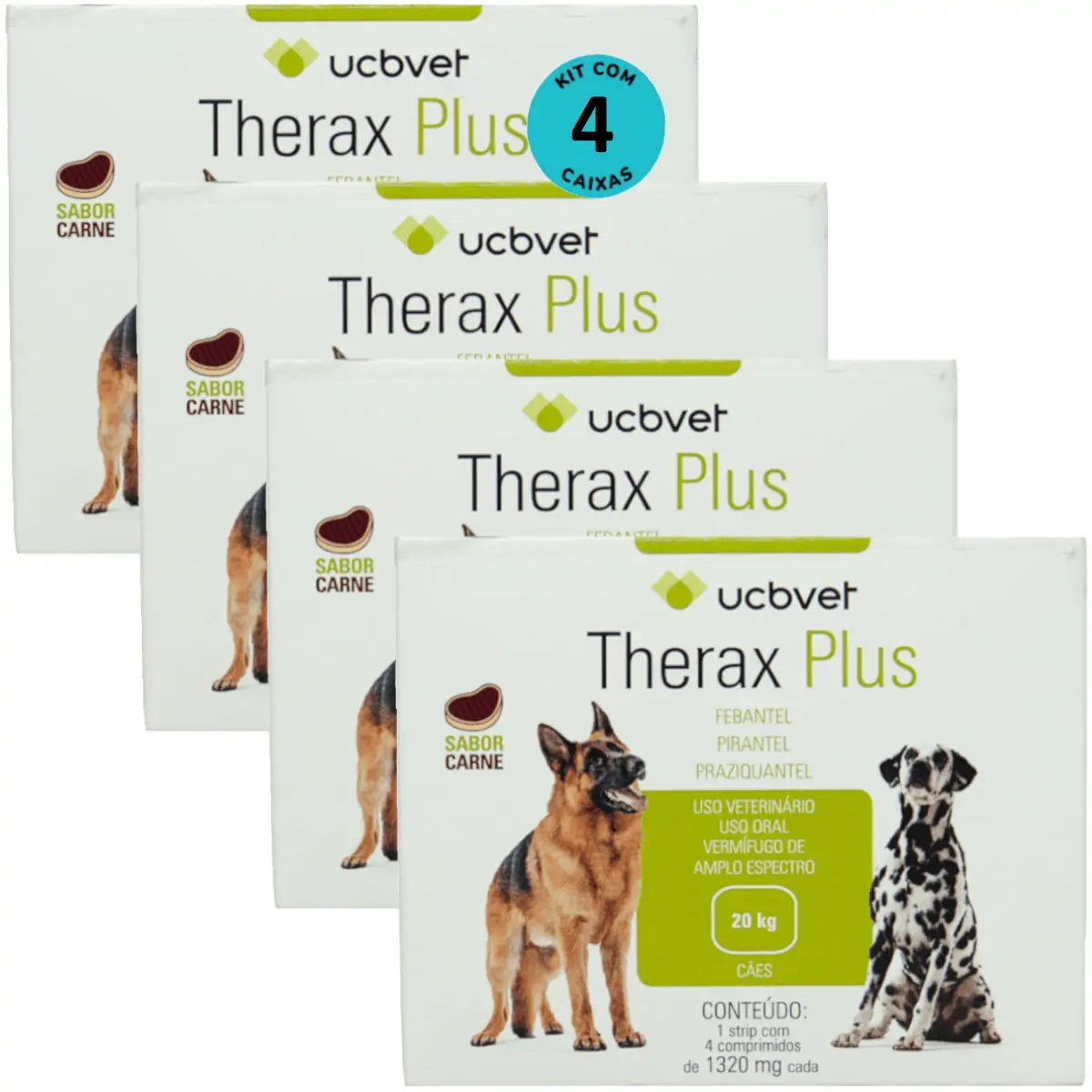 Therax Plus 1320mg Com 4 comprimidos Vermífugo UCBVET Kit Com 4