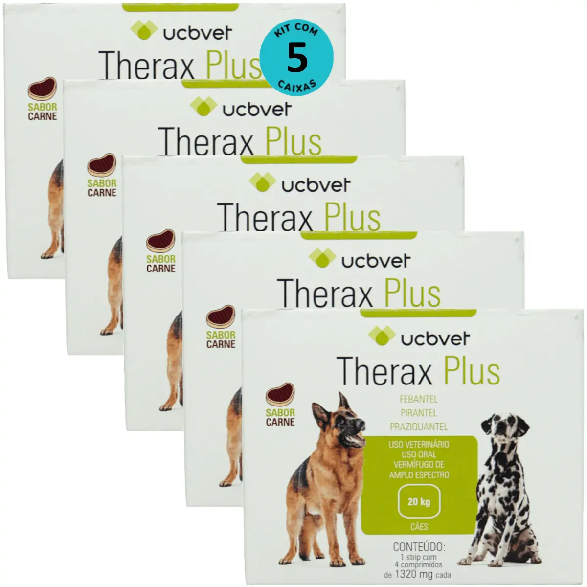 Therax Plus 1320mg Com 4 comprimidos Vermífugo UCBVET Kit Com 5