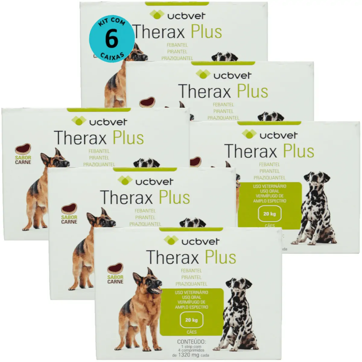 Therax Plus 1320mg Com 4 comprimidos Vermífugo UCBVET Kit Com 6